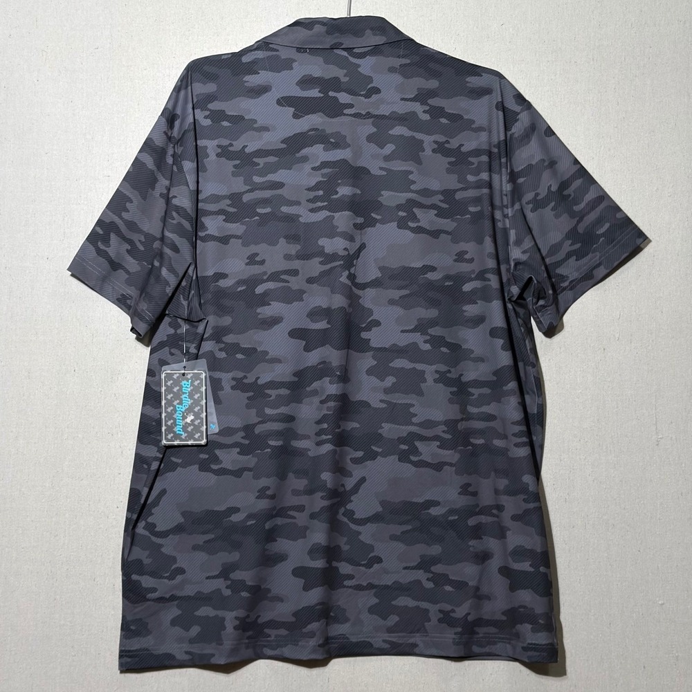 Birdie Bound Polo Shirt Men XL Grey Camo Performance Golf Active Short Sleeve - Picture 2 of 5